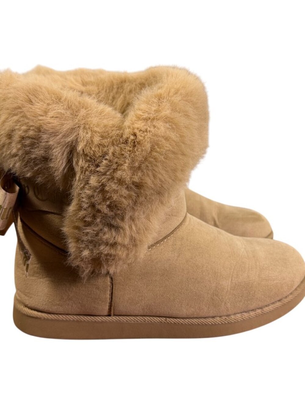 Juicy Couture Faux Fur Trim Bow Winter Boots Tan Women's US 7.5 EU 38 Cozy - Picture 3 of 12